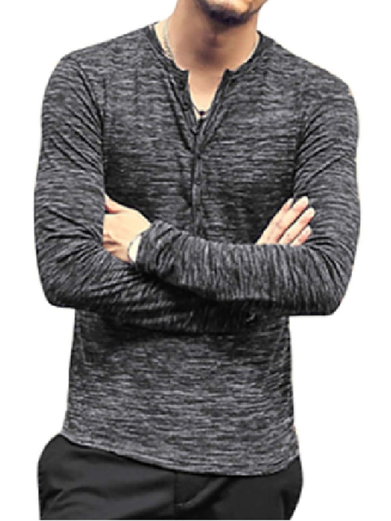 KUYIGO Men's Casual Mens Shirts Stylish Basic Henley Long Sleeve Cotton Fashion T-Shirt Black Medium - Image 4
